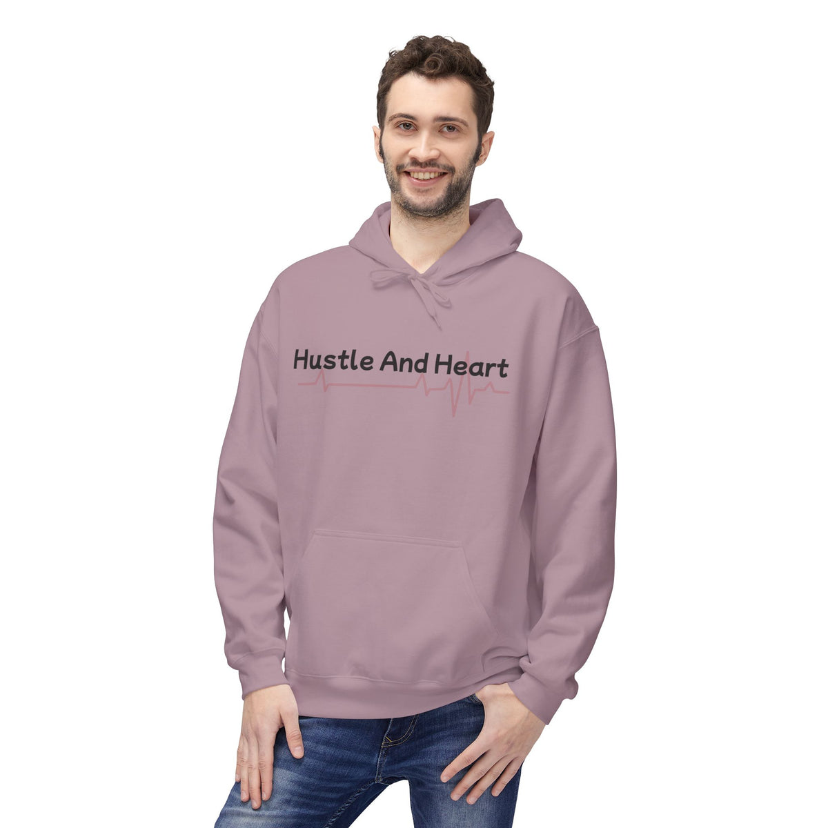 Hustle And Heart Hoodie — Motivational Pullover with Heartbeat Graphic