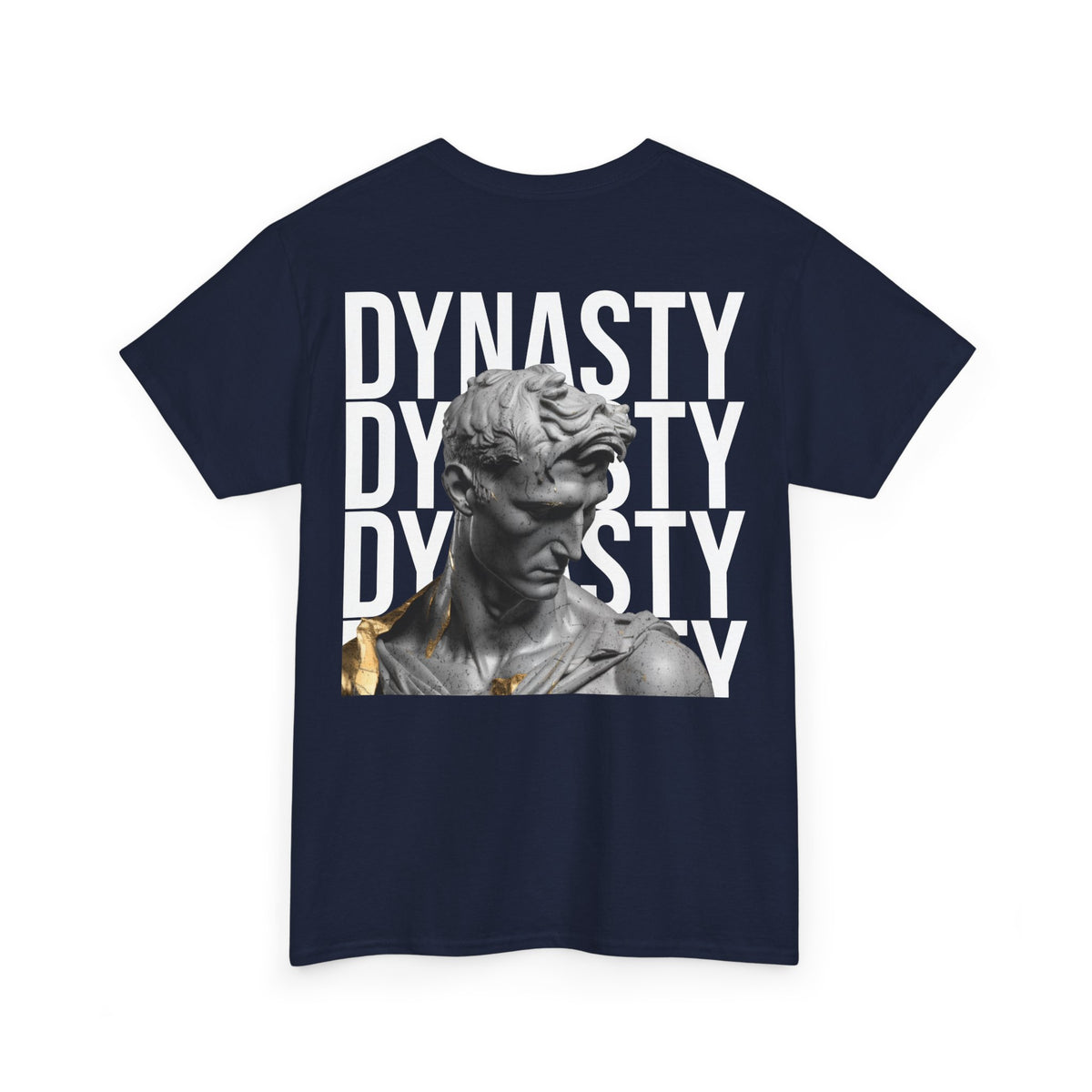 Dynasty Statue Graphic Tee — Bold Text Backprint Streetwear T-Shirt