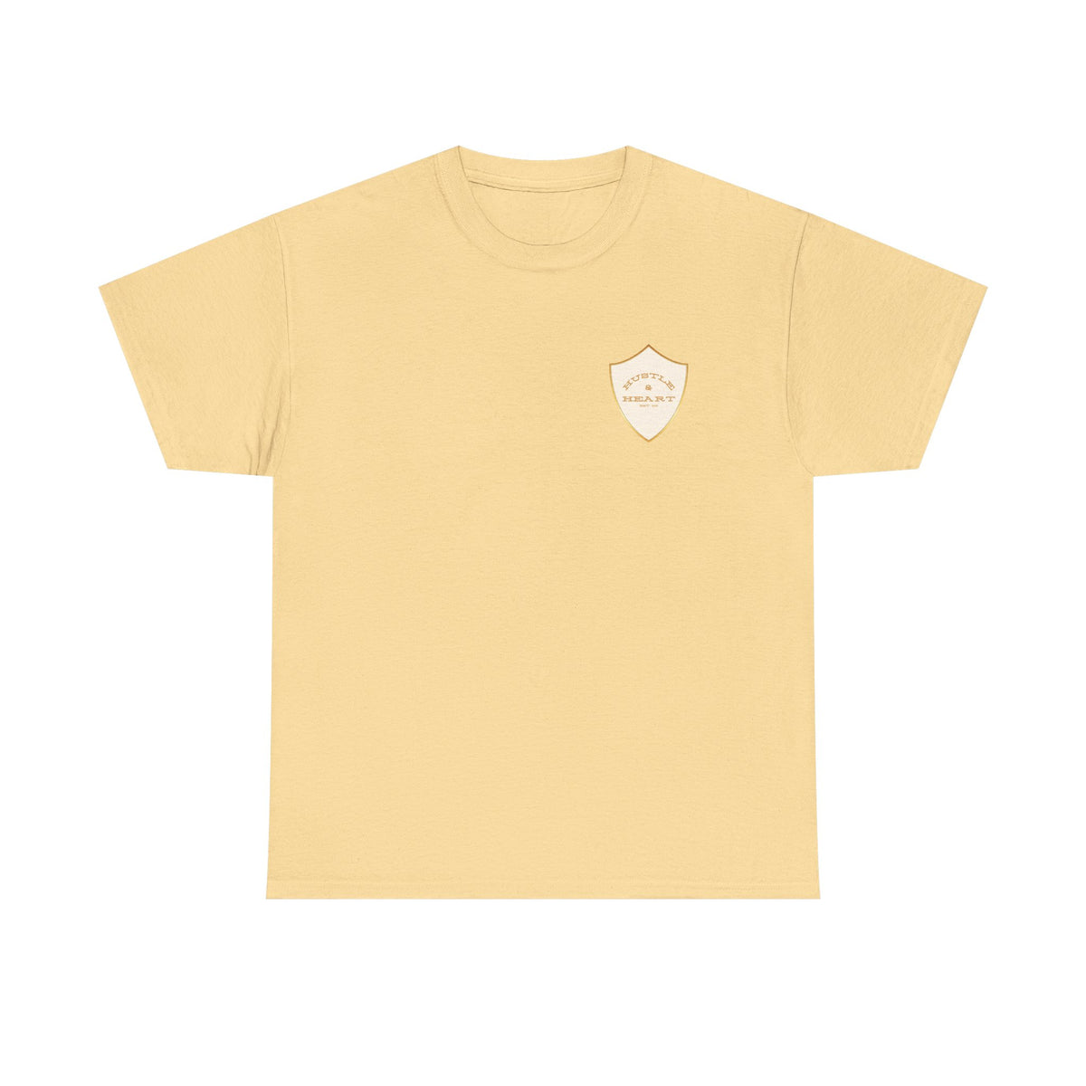 White Badge Tee — Minimalist Smiley Shield Chest Logo T‑Shirt
