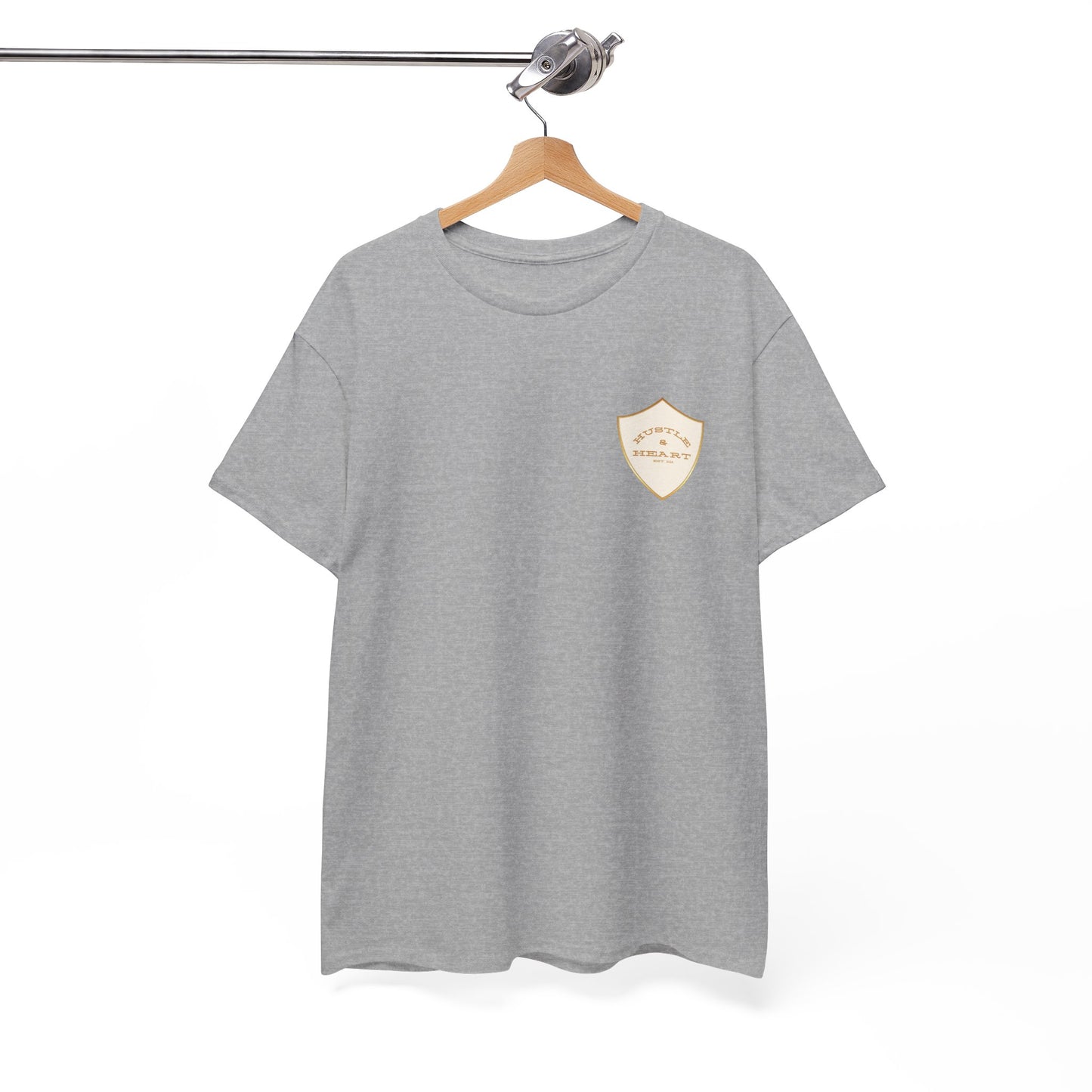 White Badge Tee — Minimalist Smiley Shield Chest Logo T‑Shirt