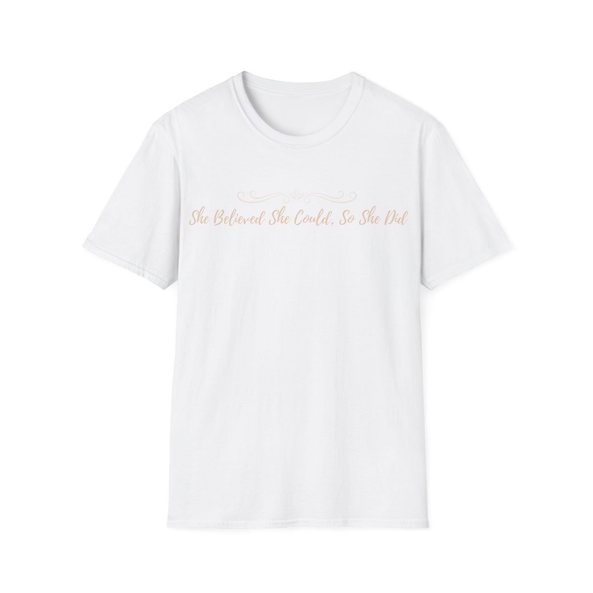 T-Shirt — "She Believed She Could So She Did" Inspirational Script Tee