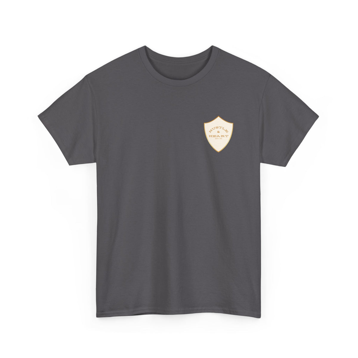 White Badge Tee — Minimalist Smiley Shield Chest Logo T‑Shirt