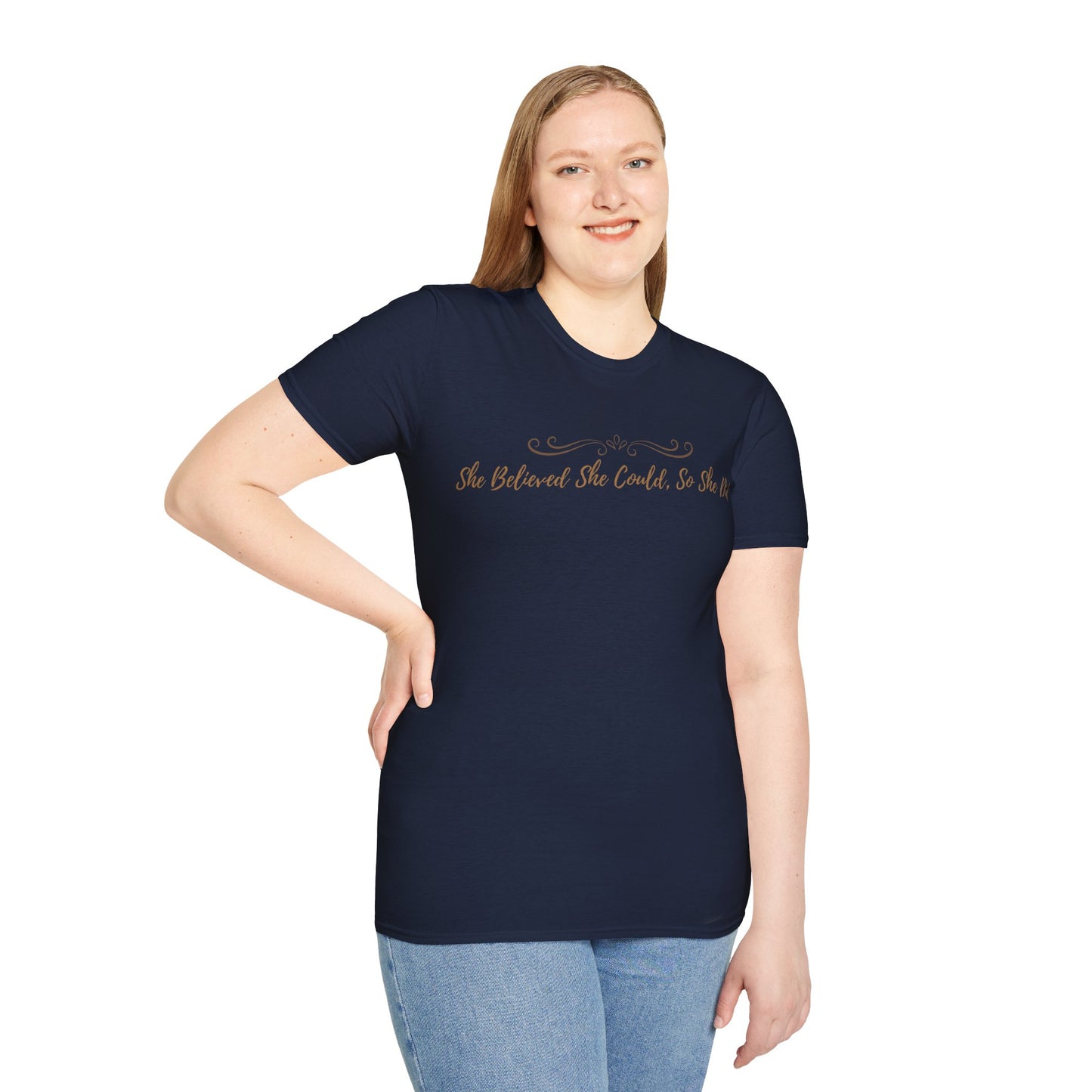 T-Shirt — "She Believed She Could So She Did" Inspirational Script Tee