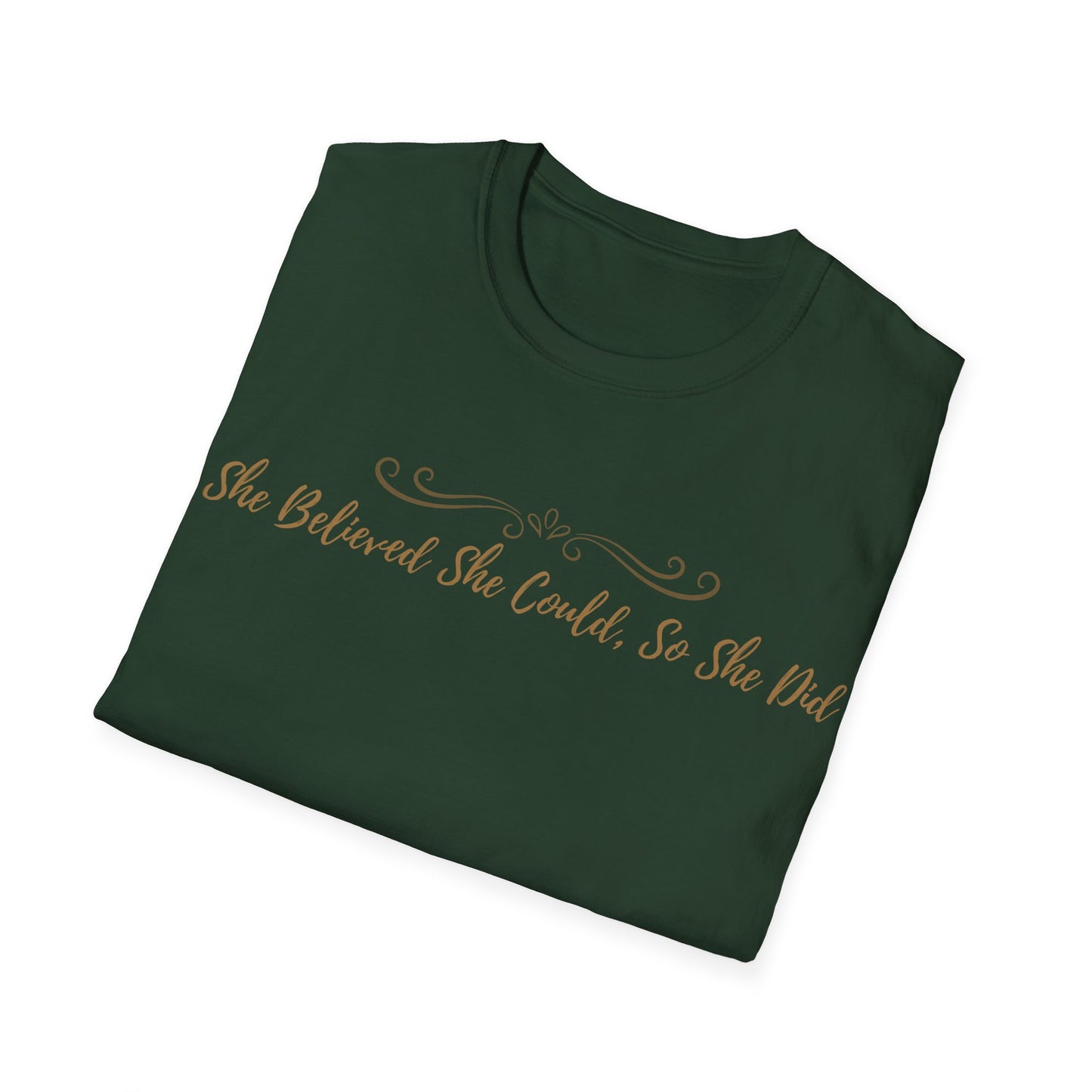 T-Shirt — "She Believed She Could So She Did" Inspirational Script Tee