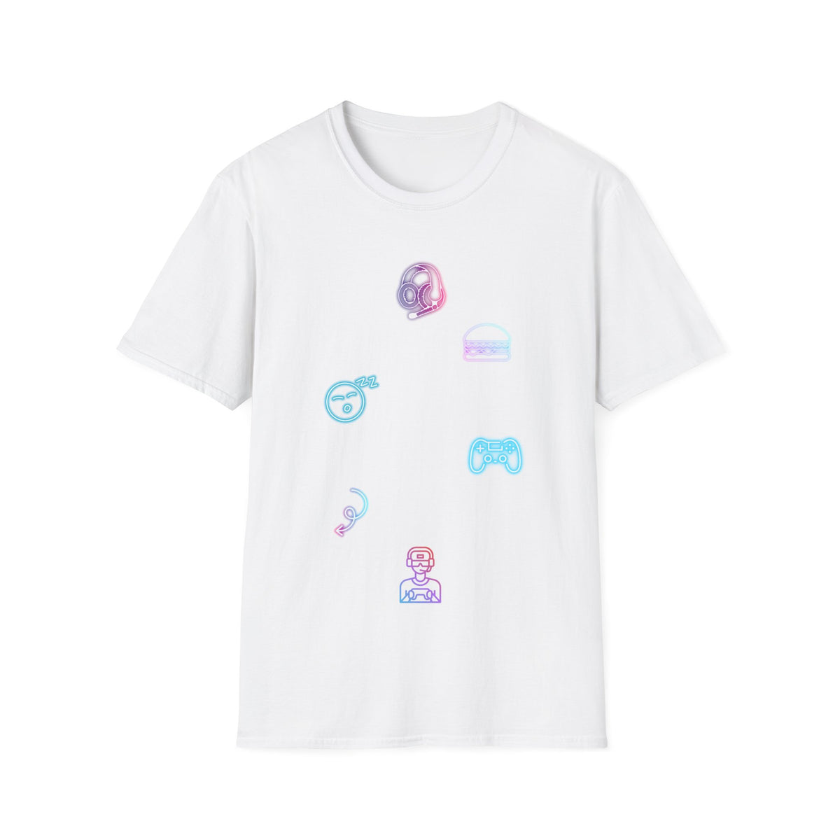 Pastel Gaming Icons T-Shirt — Cute Vaporwave Controller & Skull Tee
