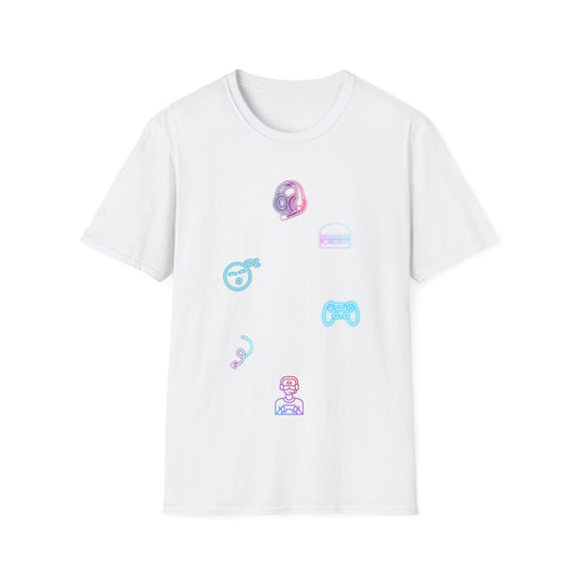 Pastel Gaming Icons T-Shirt — Cute Vaporwave Controller & Skull Tee