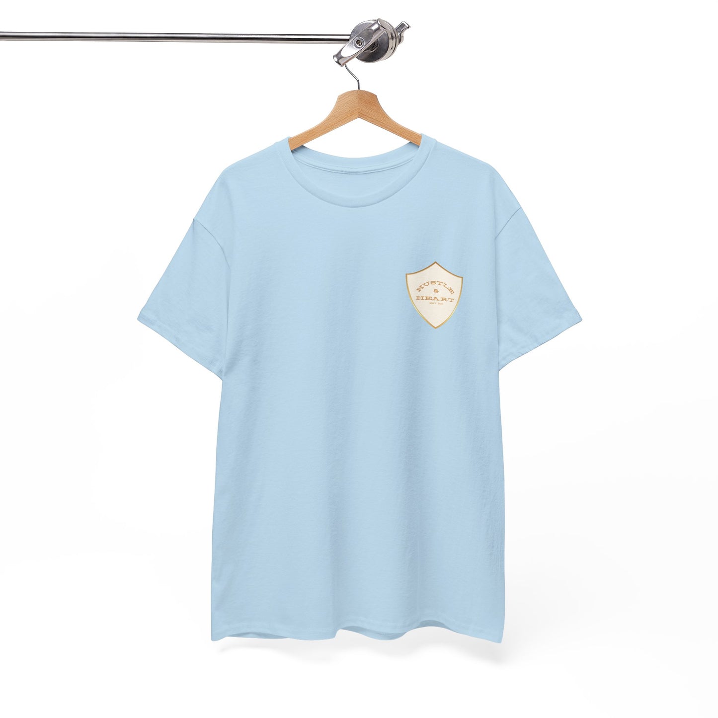 White Badge Tee — Minimalist Smiley Shield Chest Logo T‑Shirt