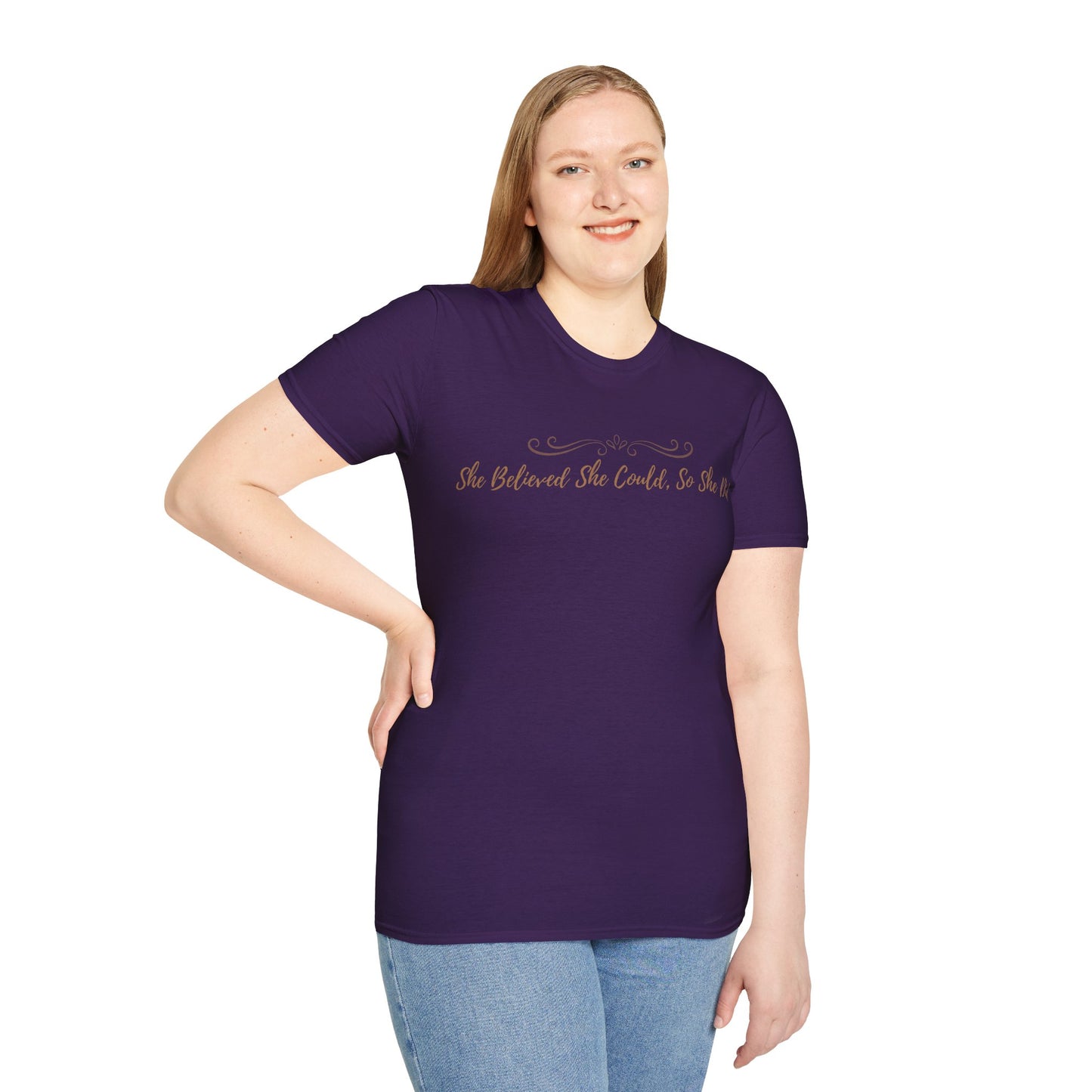 T-Shirt — "She Believed She Could So She Did" Inspirational Script Tee
