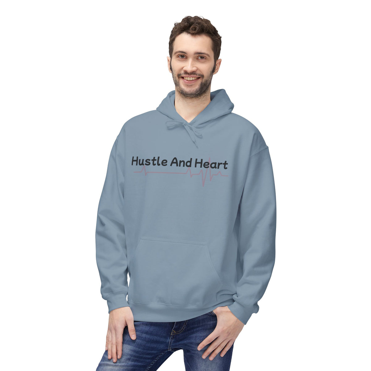 Hustle And Heart Hoodie — Motivational Pullover with Heartbeat Graphic