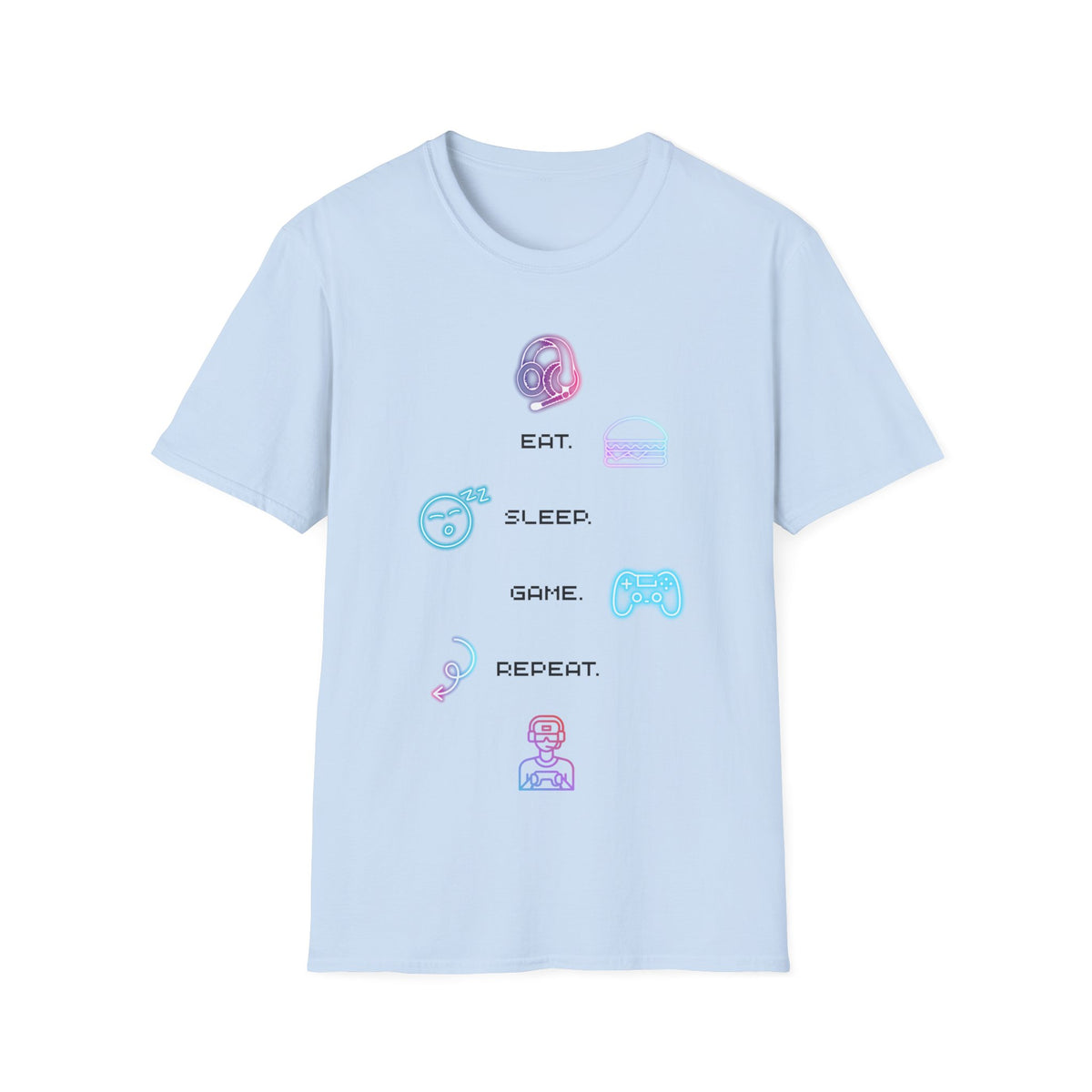 Gamer Routine T‑Shirt — "Eat Sleep Game Repeat" Pastel Retro Tee