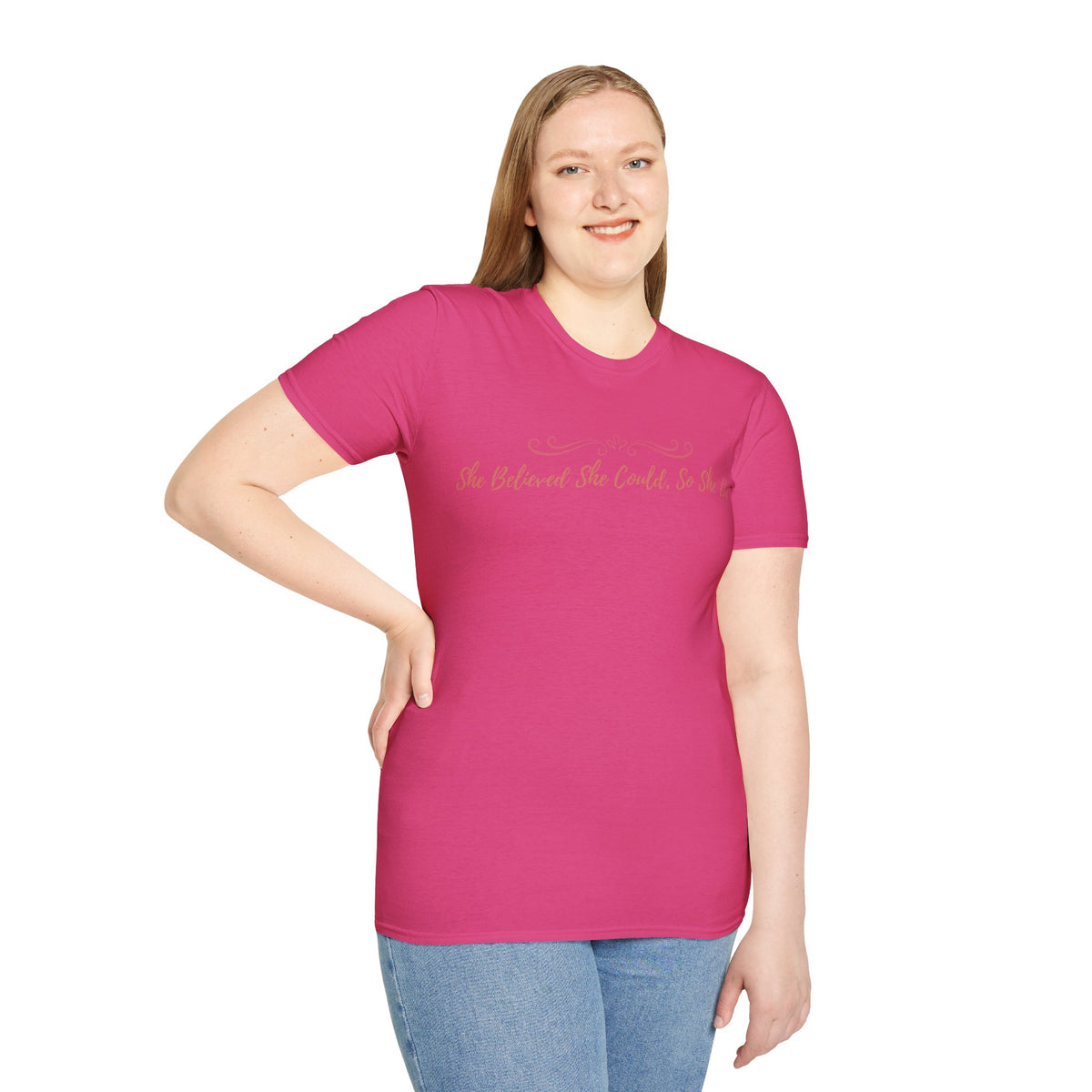 T-Shirt — "She Believed She Could So She Did" Inspirational Script Tee