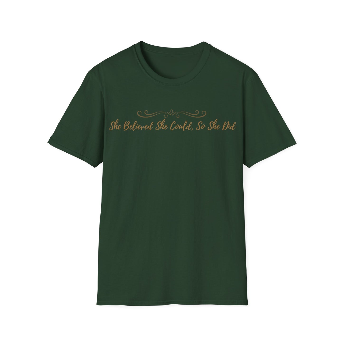 T-Shirt — "She Believed She Could So She Did" Inspirational Script Tee