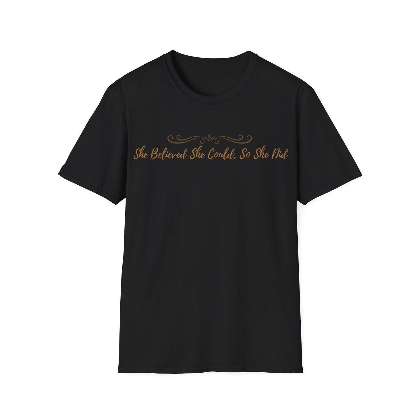 T-Shirt — "She Believed She Could So She Did" Inspirational Script Tee