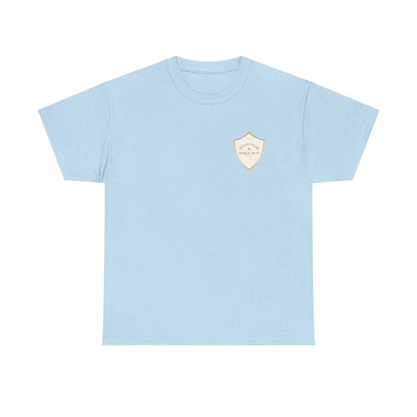 White Badge Tee — Minimalist Smiley Shield Chest Logo T‑Shirt