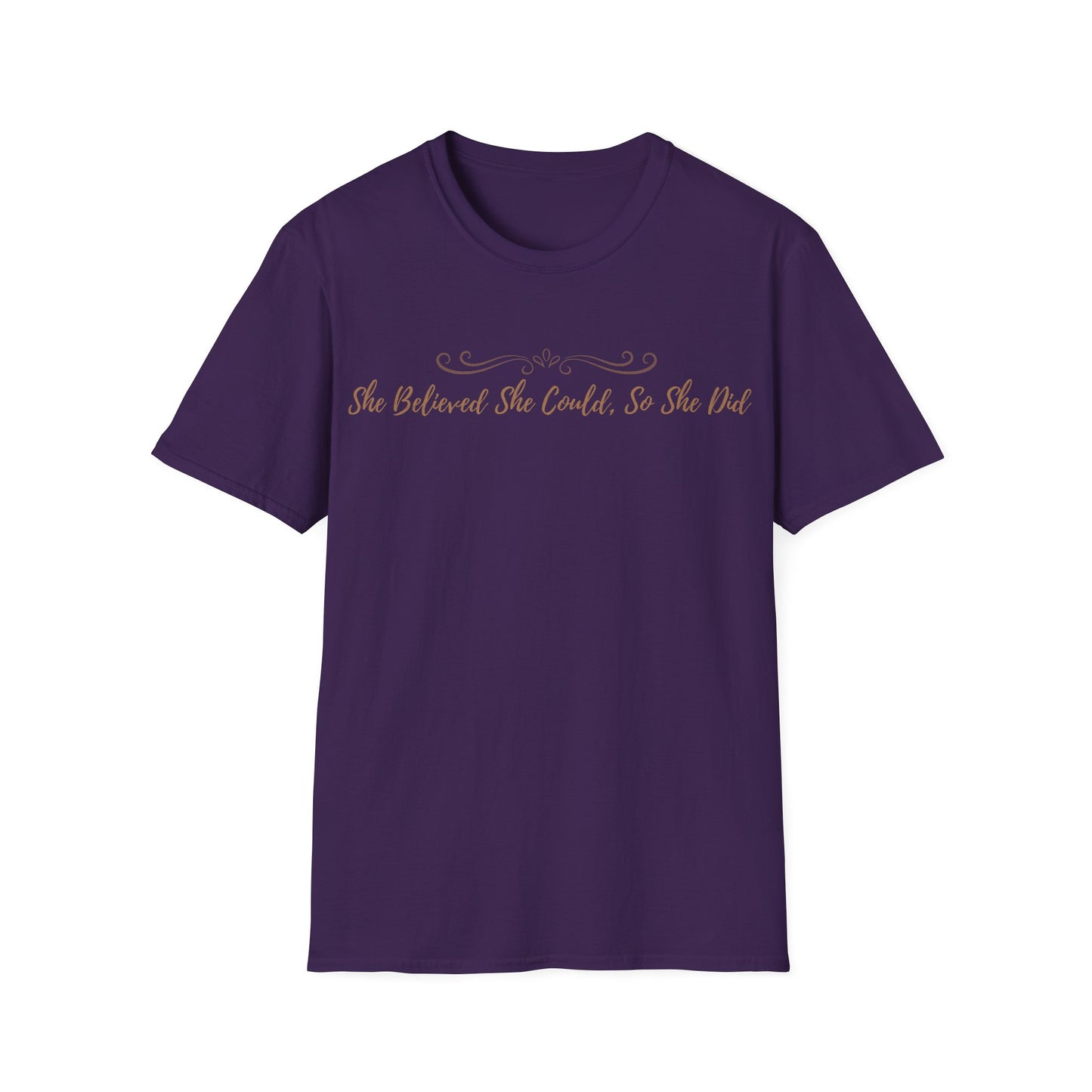 T-Shirt — "She Believed She Could So She Did" Inspirational Script Tee