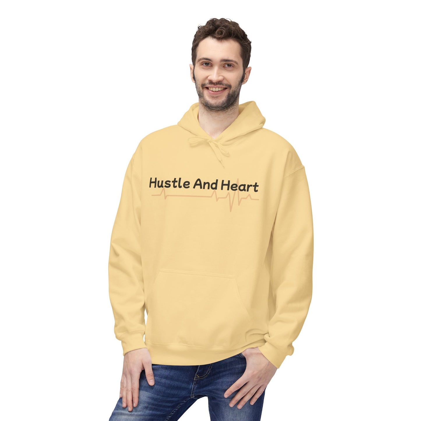 Hustle And Heart Hoodie — Motivational Pullover with Heartbeat Graphic