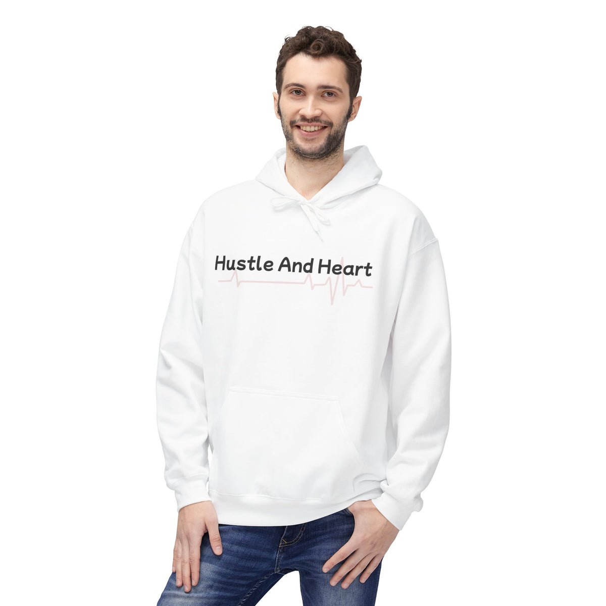 Hustle And Heart Hoodie — Motivational Pullover with Heartbeat Graphic