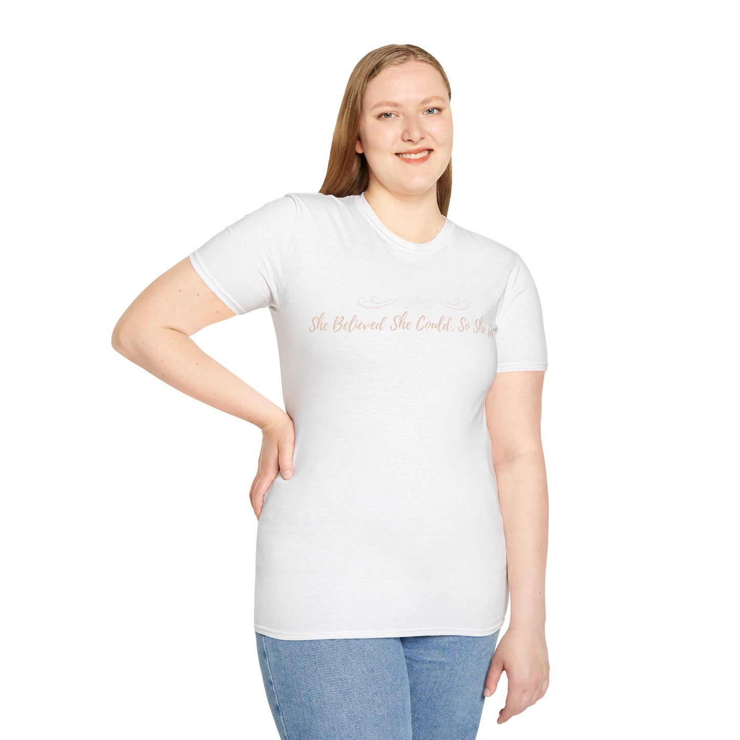 T-Shirt — "She Believed She Could So She Did" Inspirational Script Tee