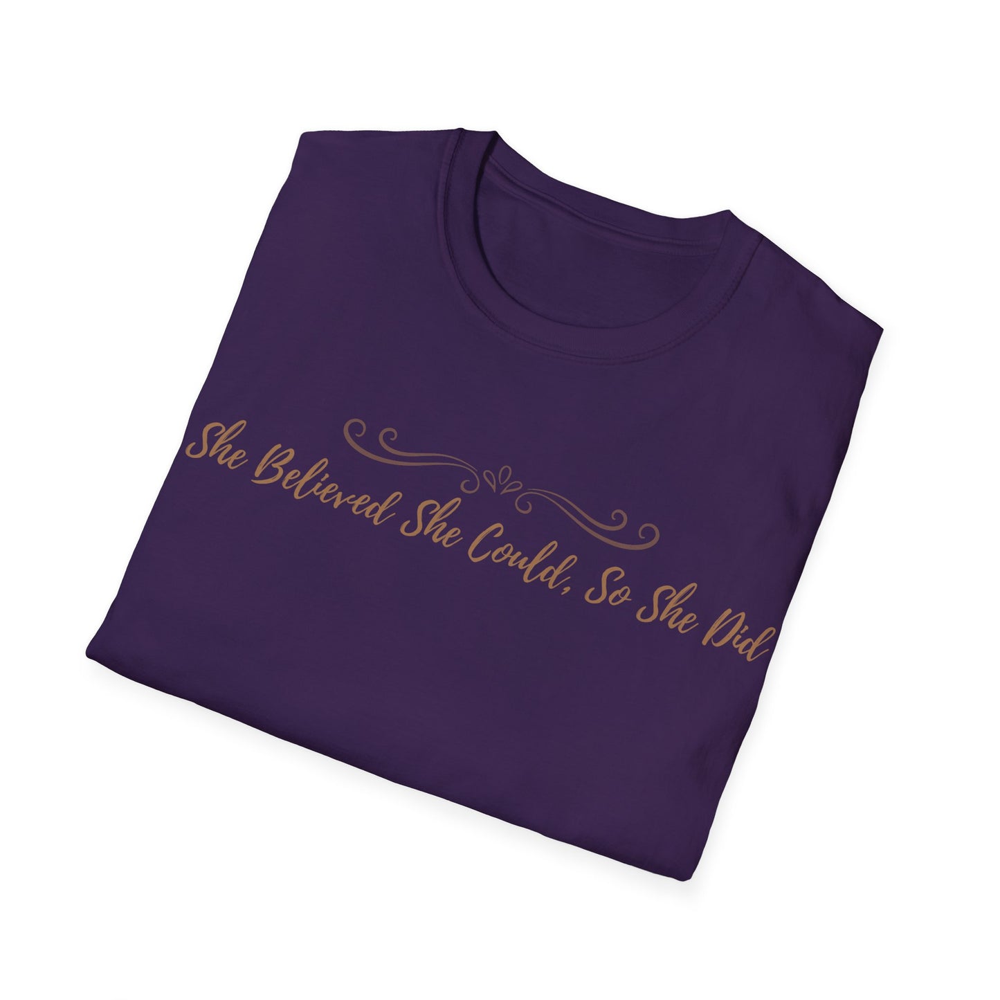 T-Shirt — "She Believed She Could So She Did" Inspirational Script Tee