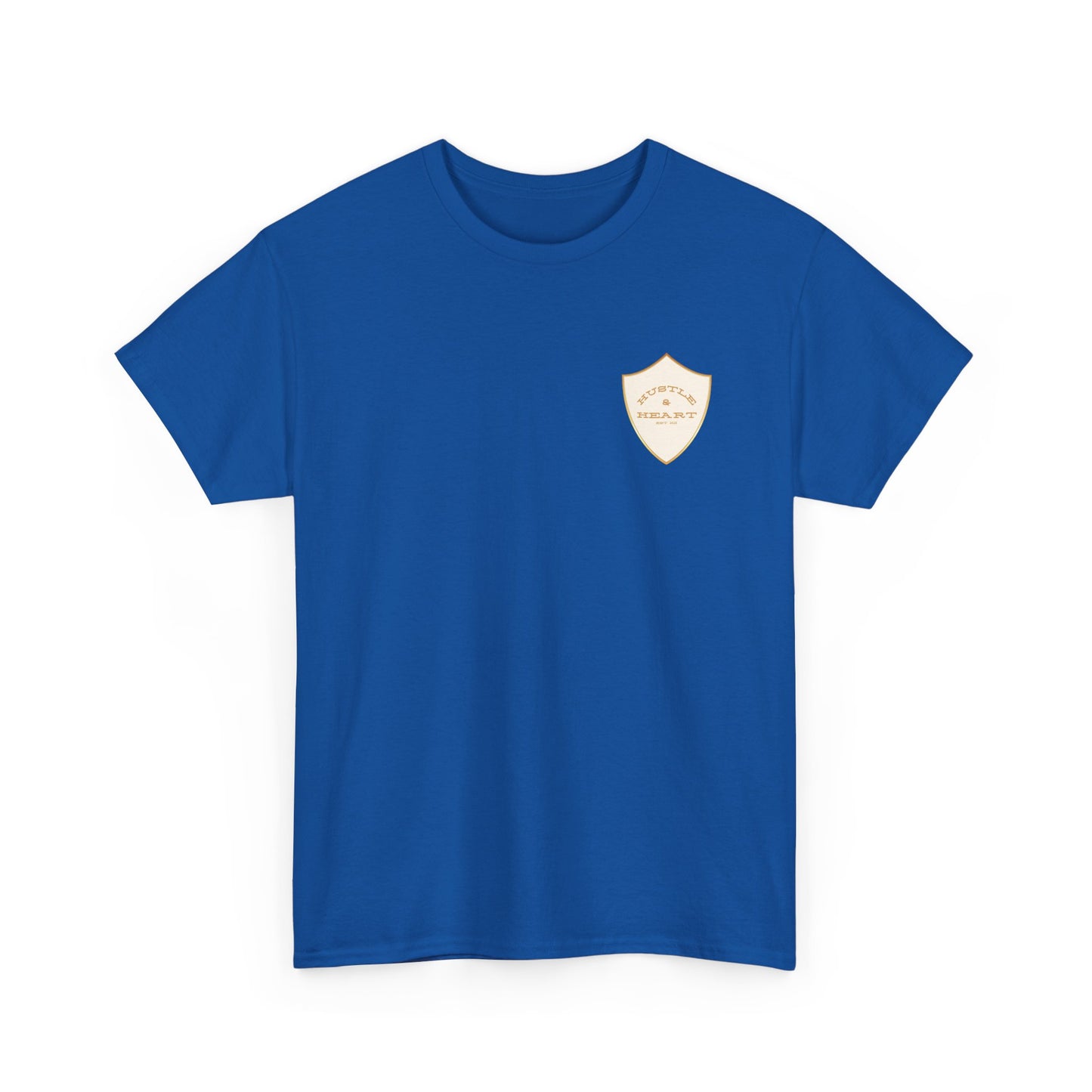 White Badge Tee — Minimalist Smiley Shield Chest Logo T‑Shirt