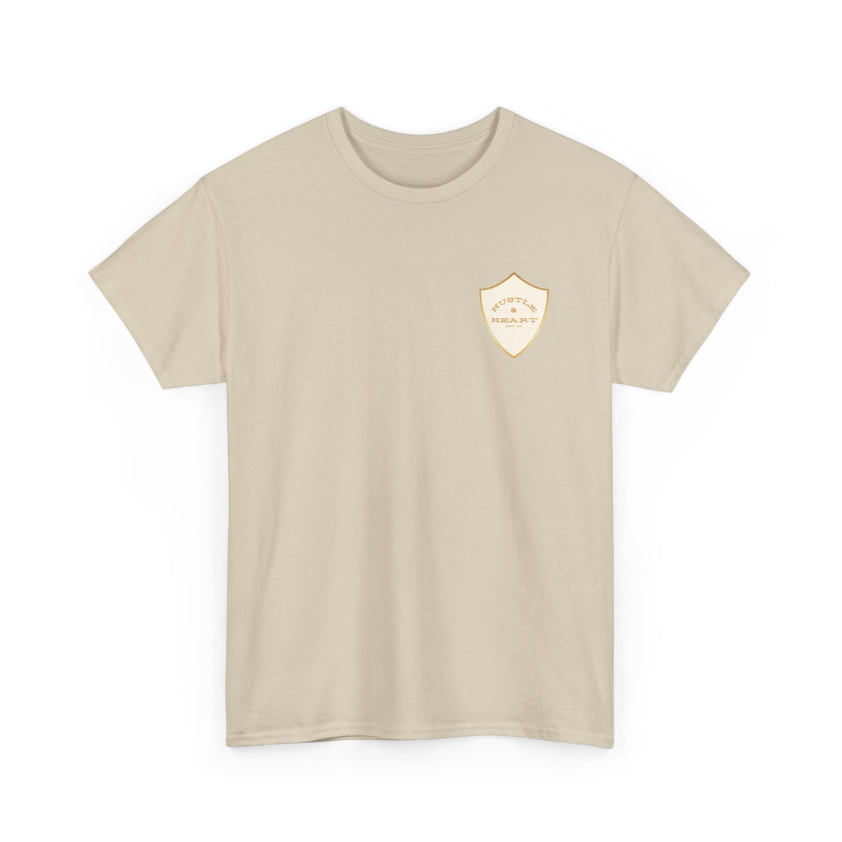 White Badge Tee — Minimalist Smiley Shield Chest Logo T‑Shirt