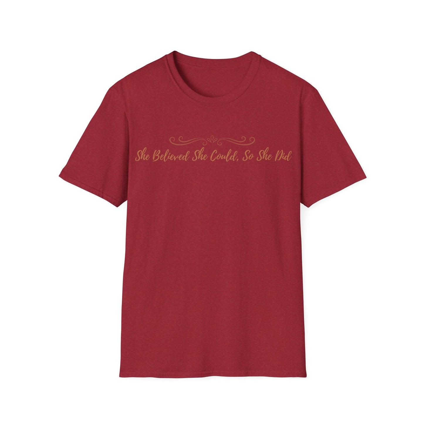 T-Shirt — "She Believed She Could So She Did" Inspirational Script Tee