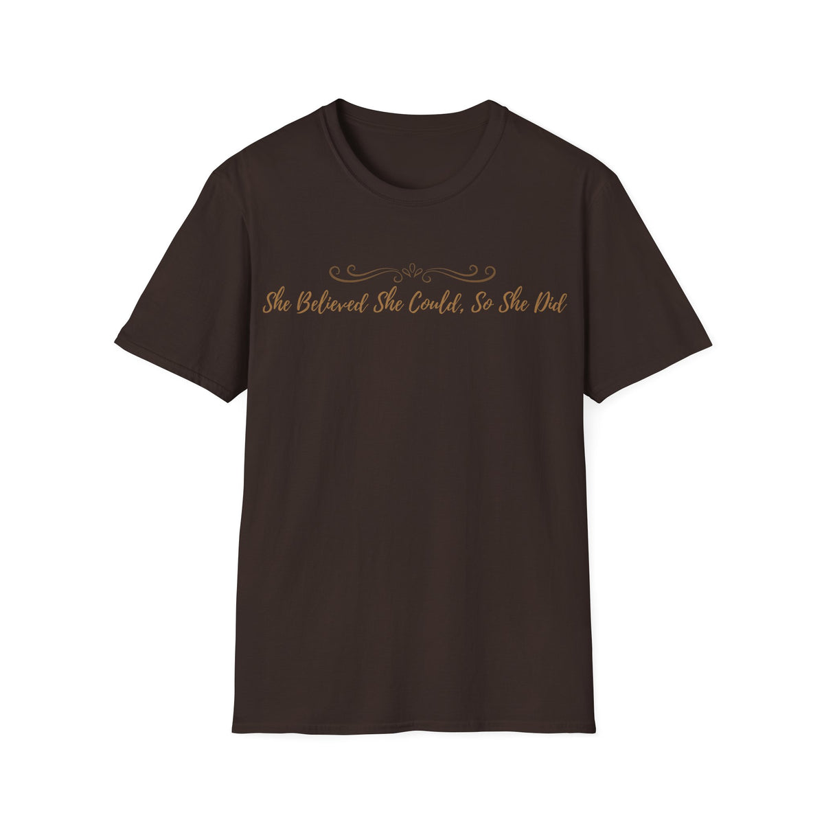 T-Shirt — "She Believed She Could So She Did" Inspirational Script Tee