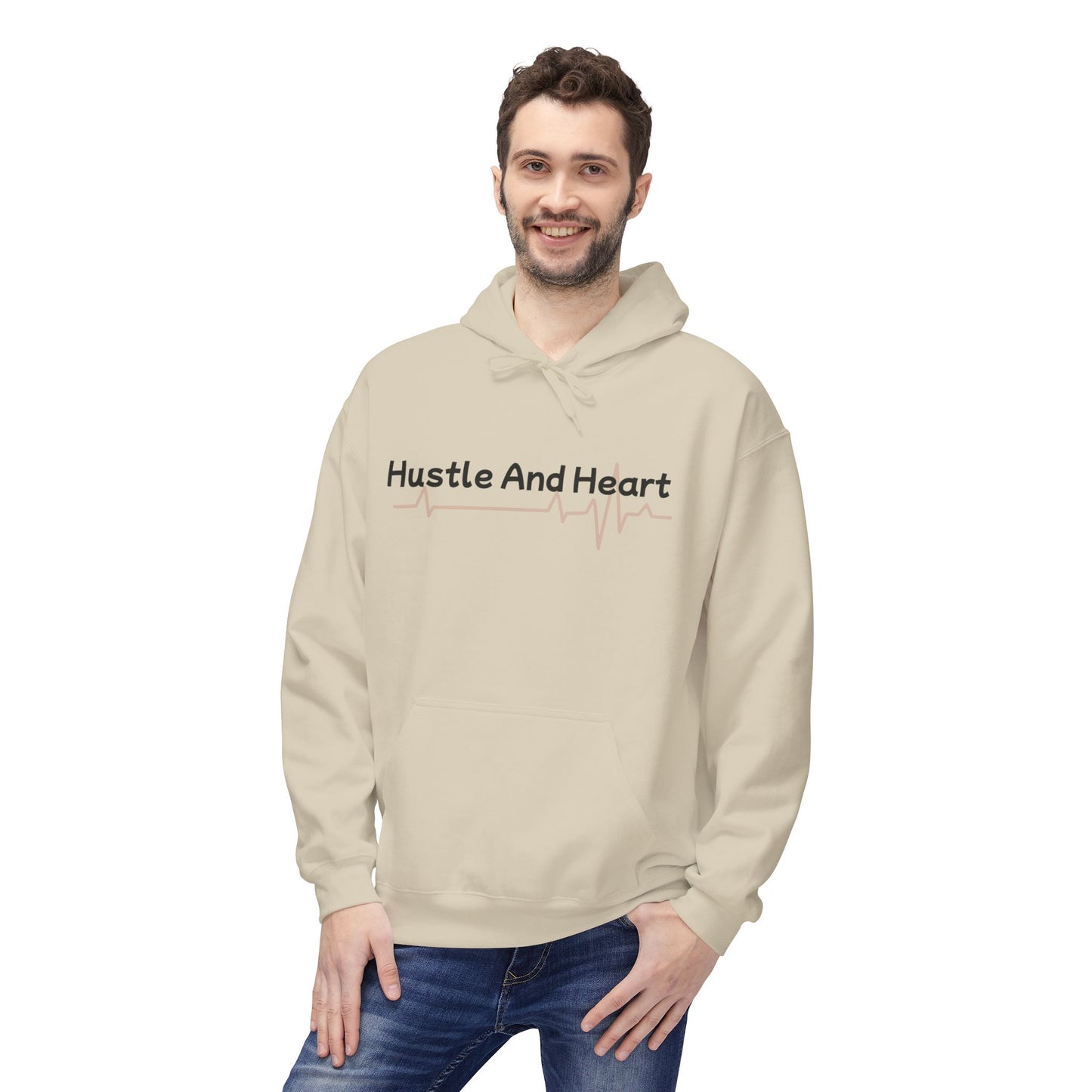 Hustle And Heart Hoodie — Motivational Pullover with Heartbeat Graphic