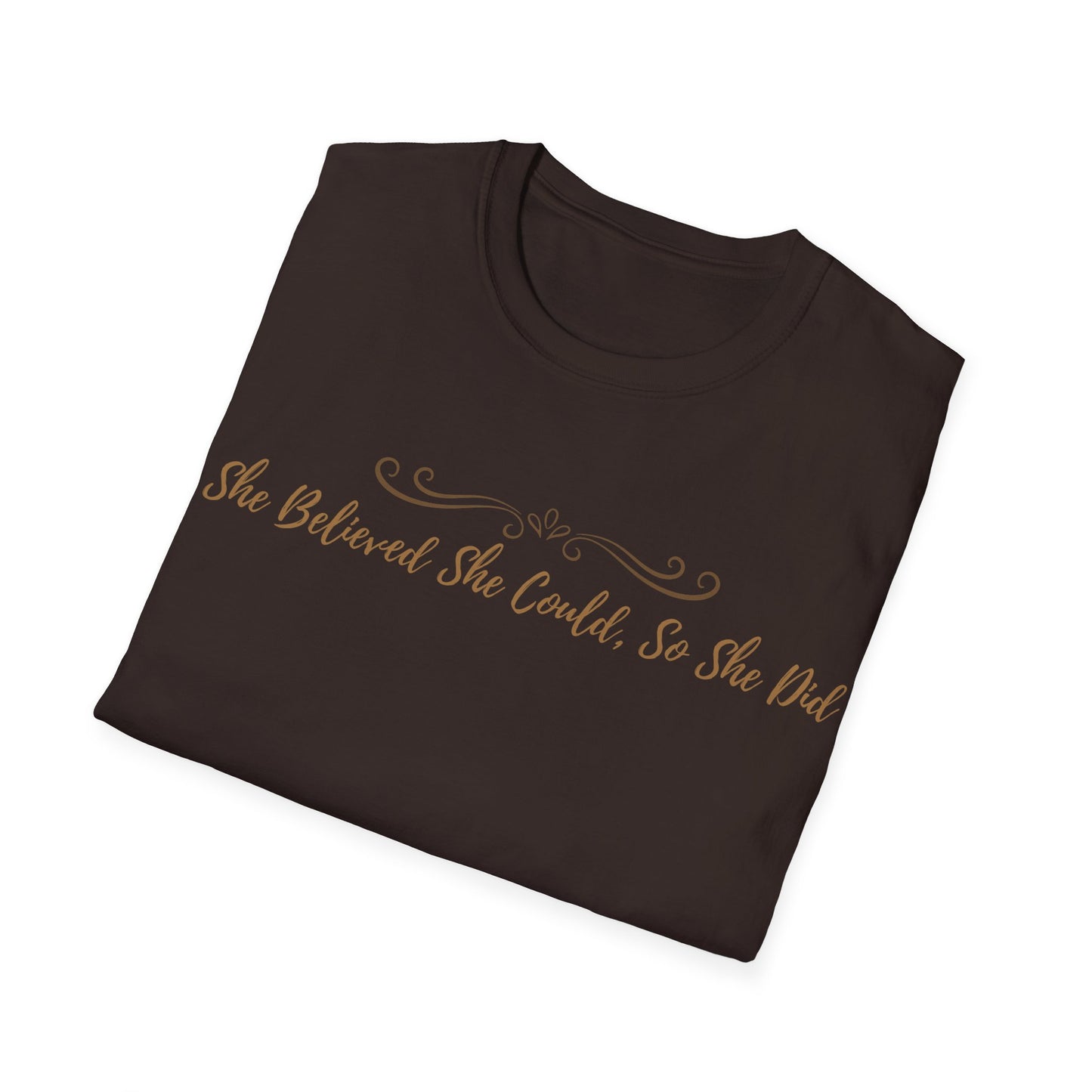 T-Shirt — "She Believed She Could So She Did" Inspirational Script Tee