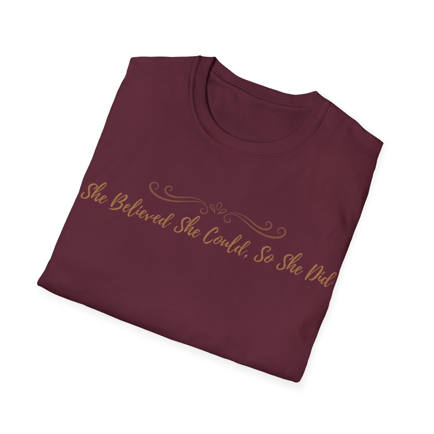 T-Shirt — "She Believed She Could So She Did" Inspirational Script Tee