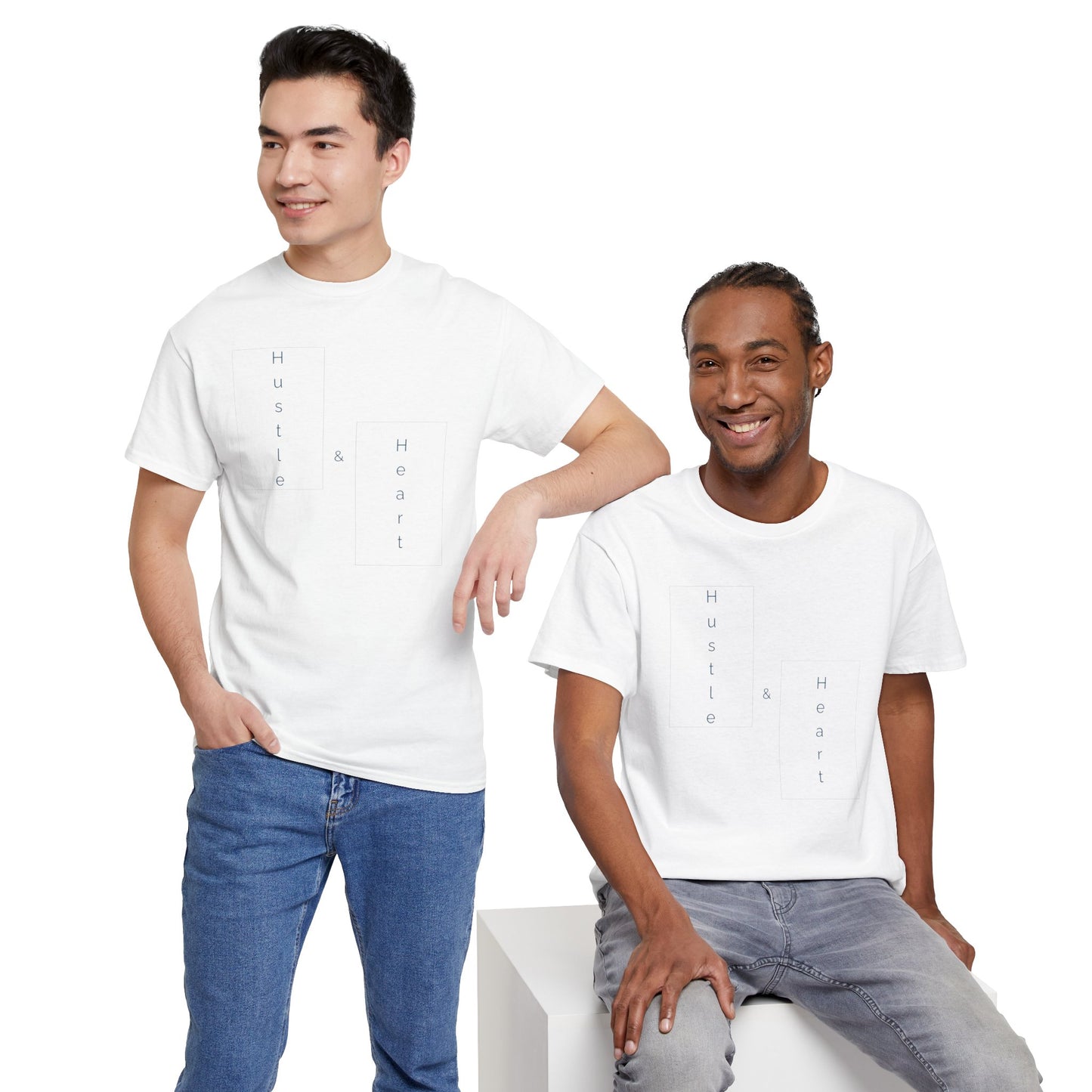 Minimalist "Hustle & Heart" T-Shirt — Vertical Text Graphic Tee