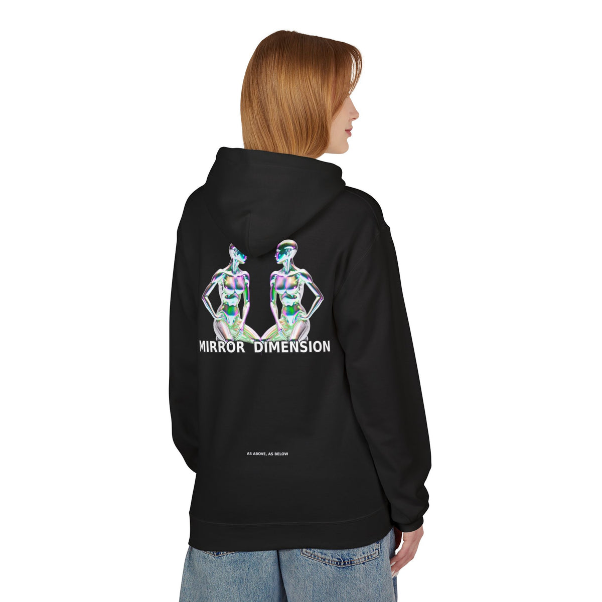 Mirror Dimension Graphic Hoodie — Symmetrical Sci-Fi Alien