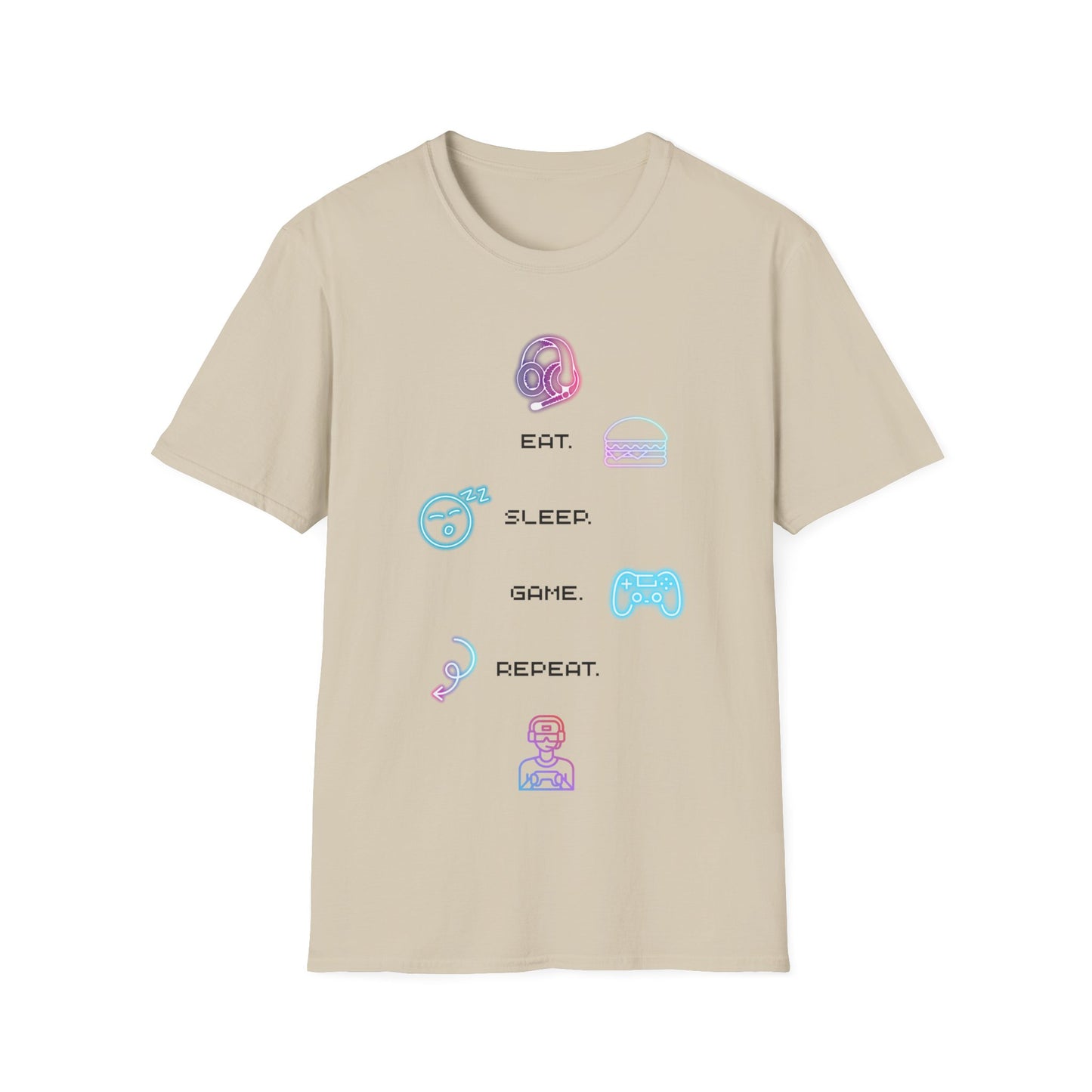 Gamer Routine T‑Shirt — "Eat Sleep Game Repeat" Pastel Retro Tee