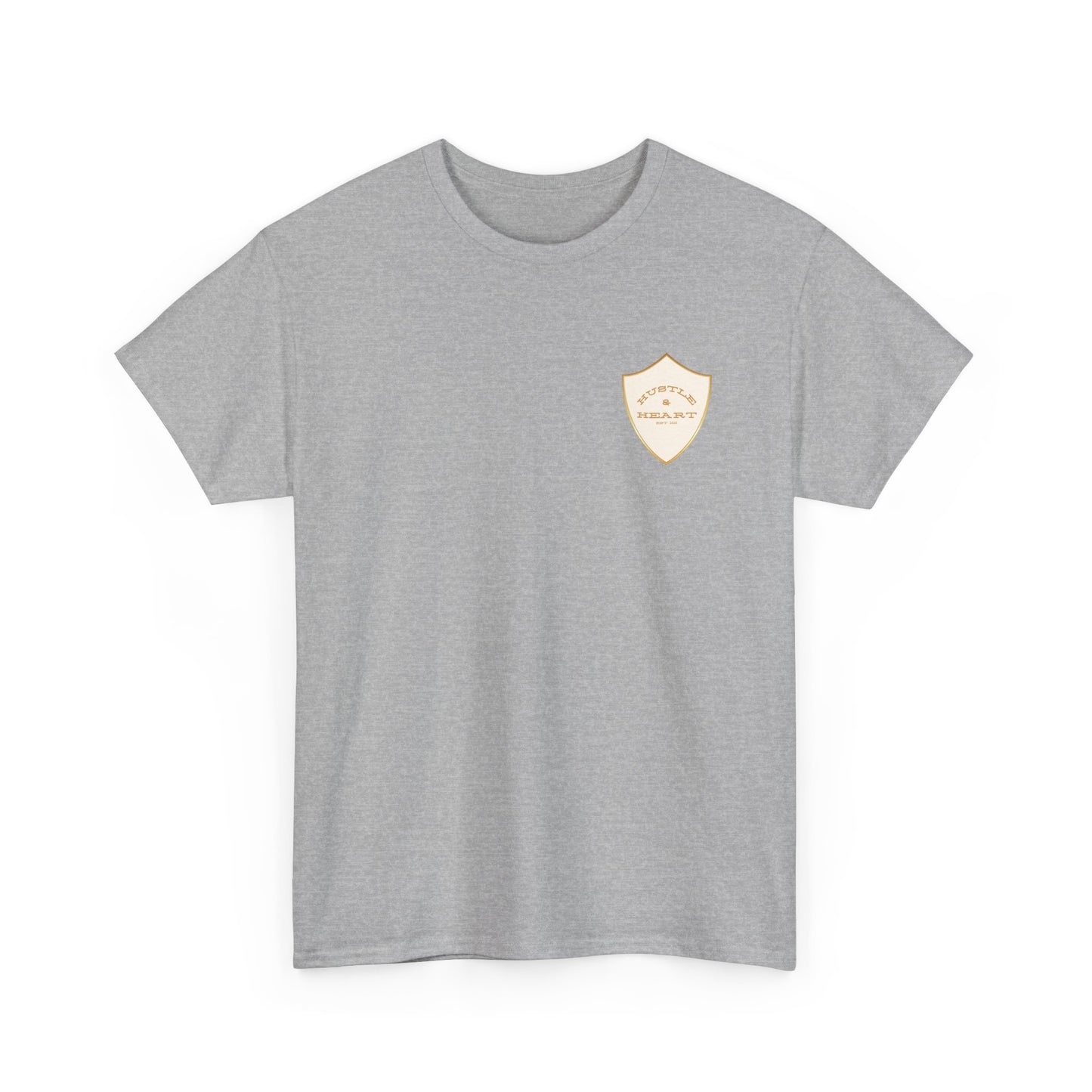 White Badge Tee — Minimalist Smiley Shield Chest Logo T‑Shirt