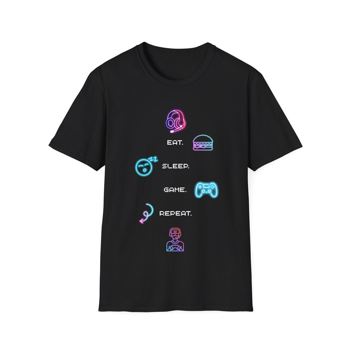 Pastel Gaming Icons T-Shirt — Cute Vaporwave Controller & Skull Tee