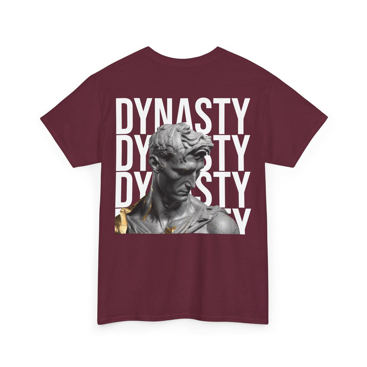 Dynasty Statue Graphic Tee — Bold Text Backprint Streetwear T-Shirt
