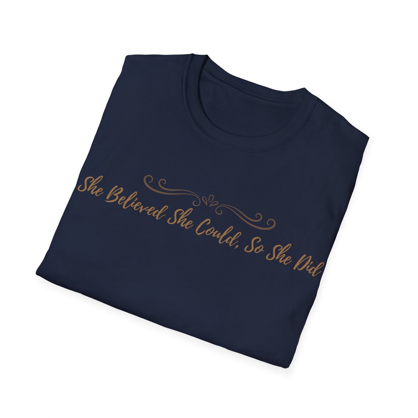 T-Shirt — "She Believed She Could So She Did" Inspirational Script Tee