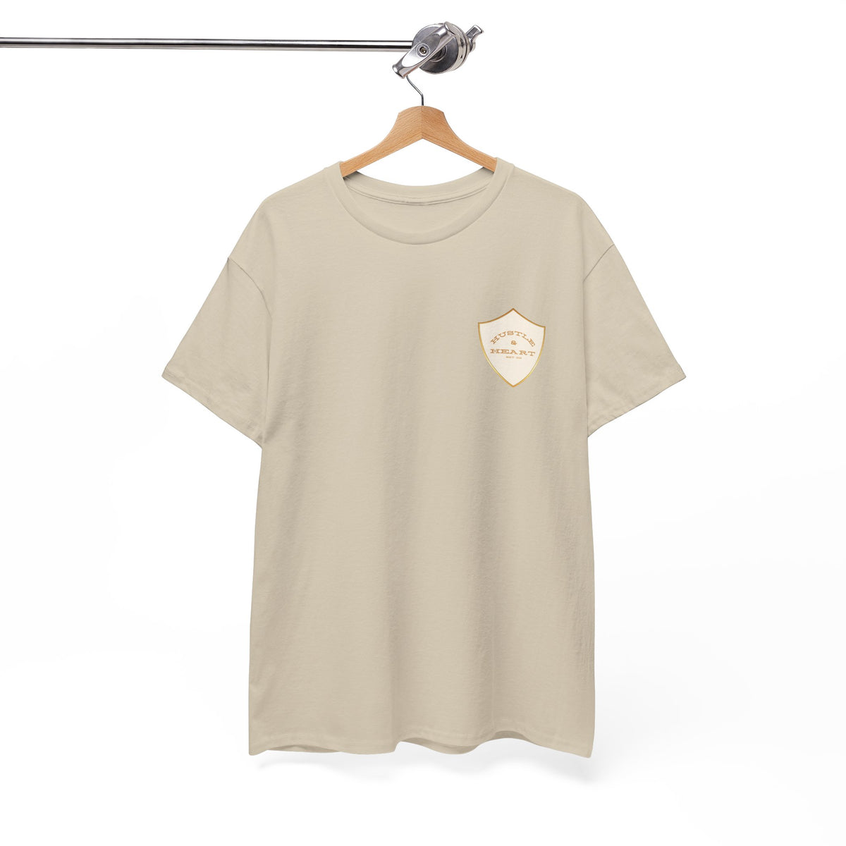 White Badge Tee — Minimalist Smiley Shield Chest Logo T‑Shirt