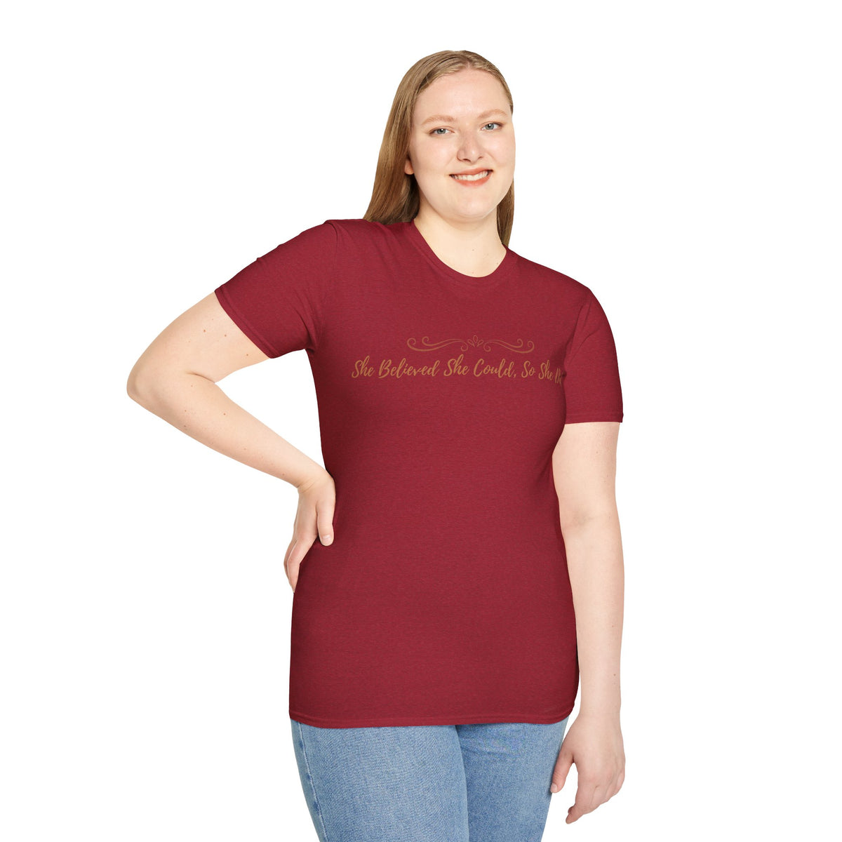 T-Shirt — "She Believed She Could So She Did" Inspirational Script Tee