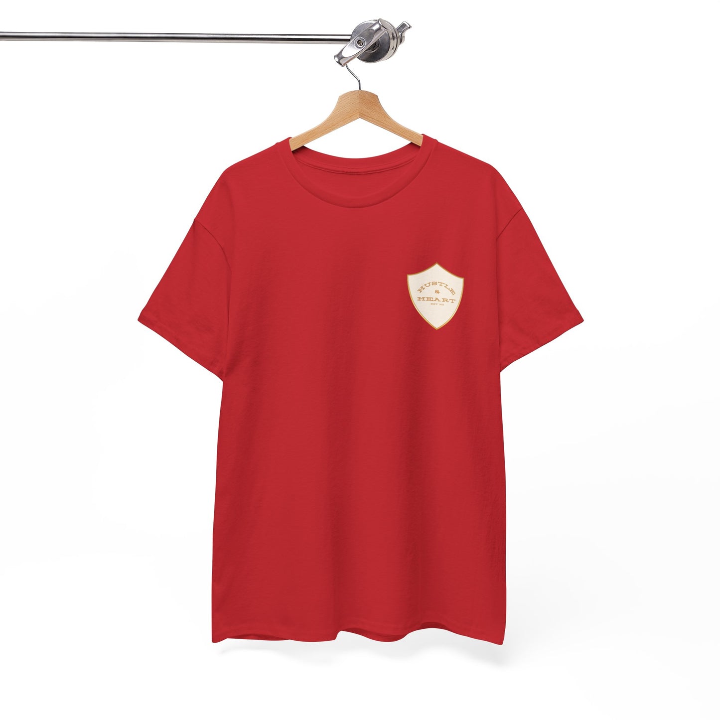 White Badge Tee — Minimalist Smiley Shield Chest Logo T‑Shirt