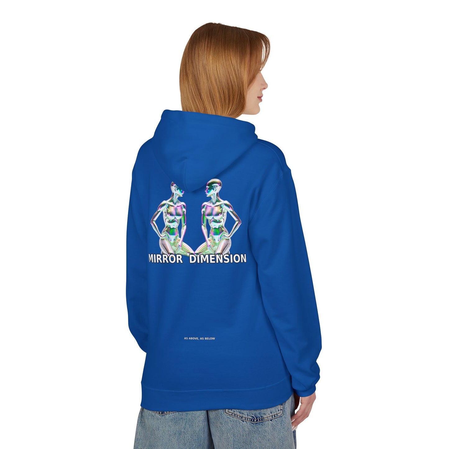 Mirror Dimension Graphic Hoodie — Symmetrical Sci-Fi Alien
