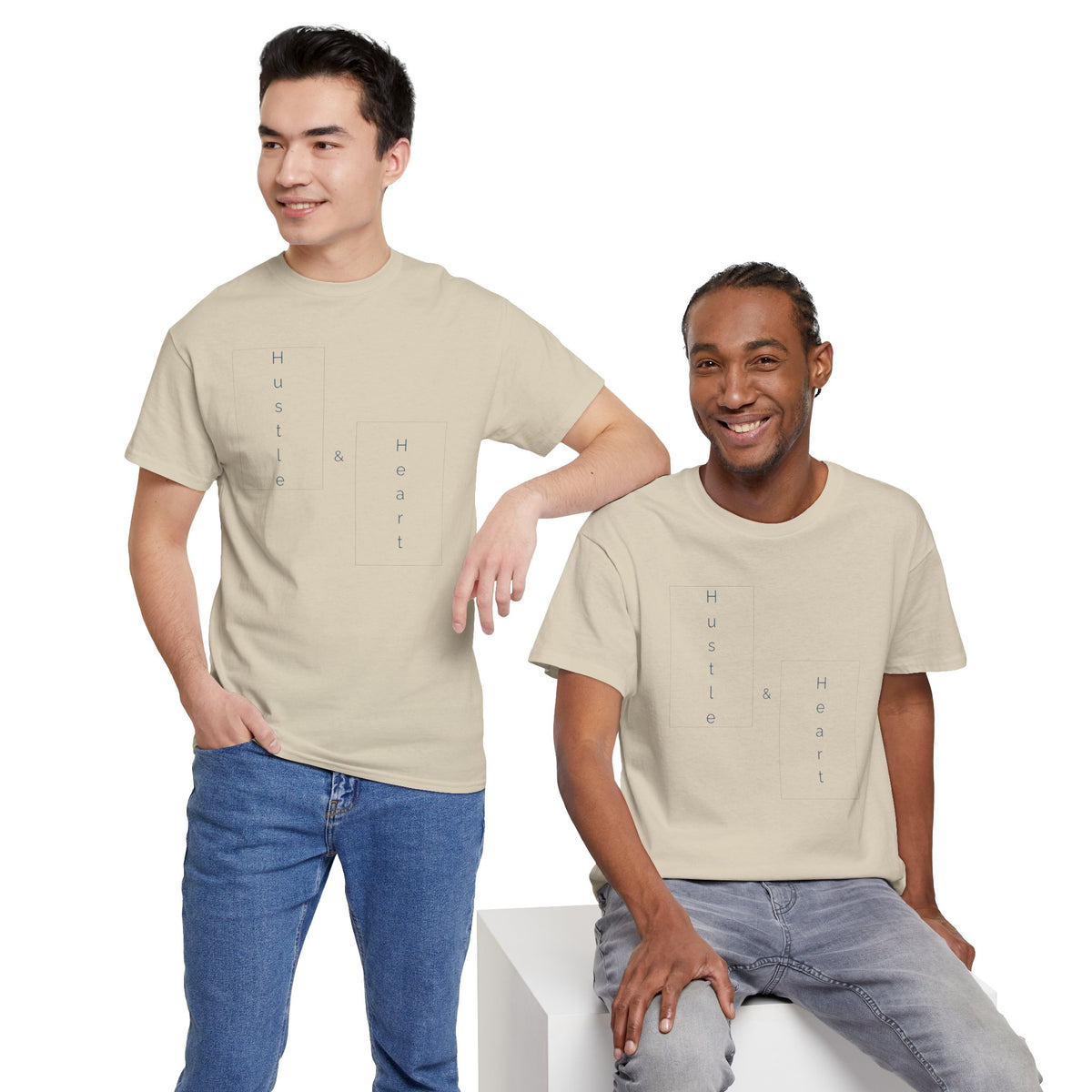 Minimalist "Hustle & Heart" T-Shirt — Vertical Text Graphic Tee