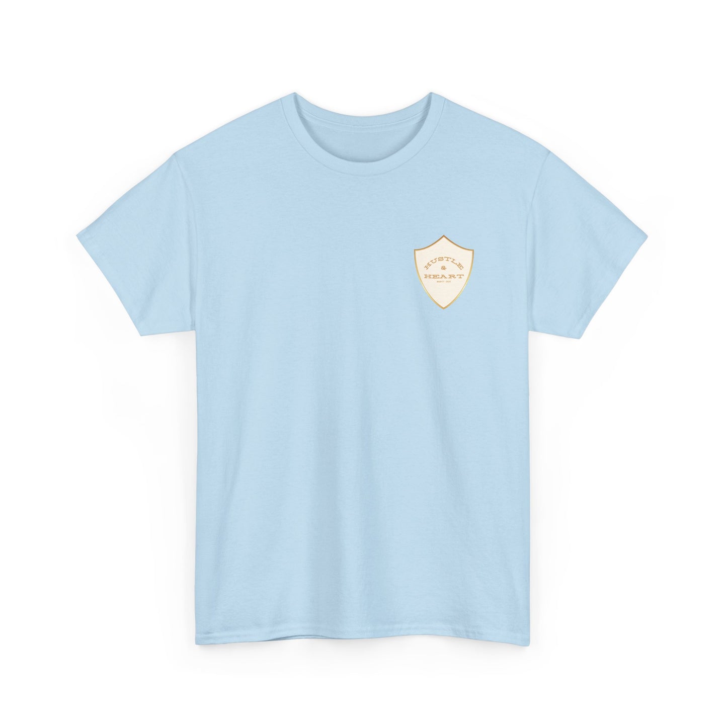 White Badge Tee — Minimalist Smiley Shield Chest Logo T‑Shirt