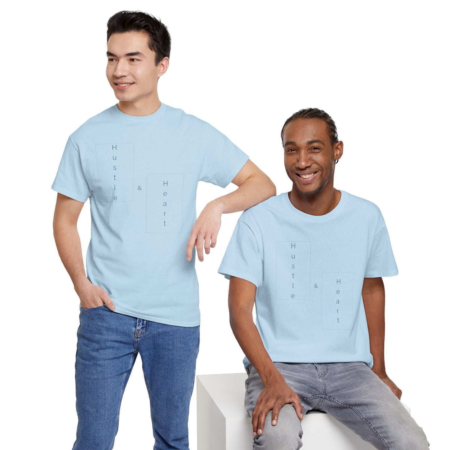 Minimalist "Hustle & Heart" T-Shirt — Vertical Text Graphic Tee