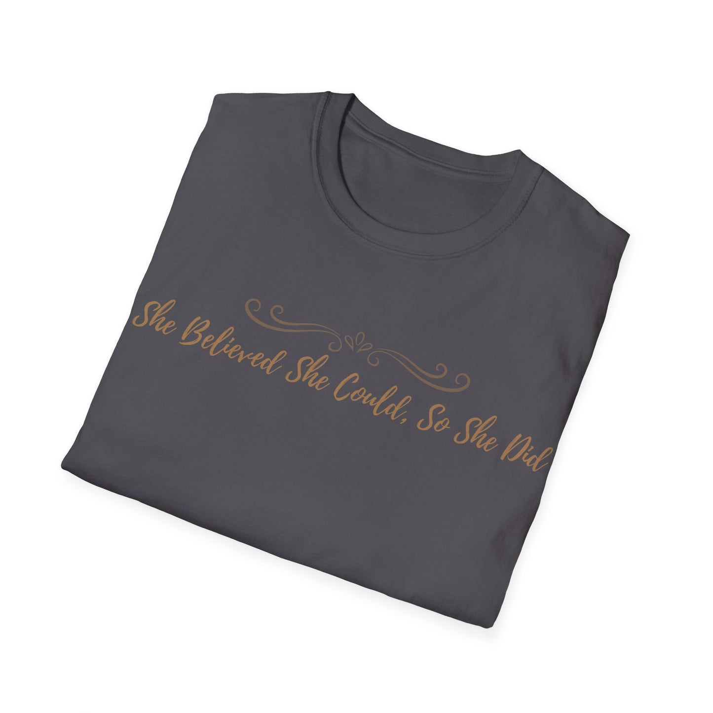 T-Shirt — "She Believed She Could So She Did" Inspirational Script Tee