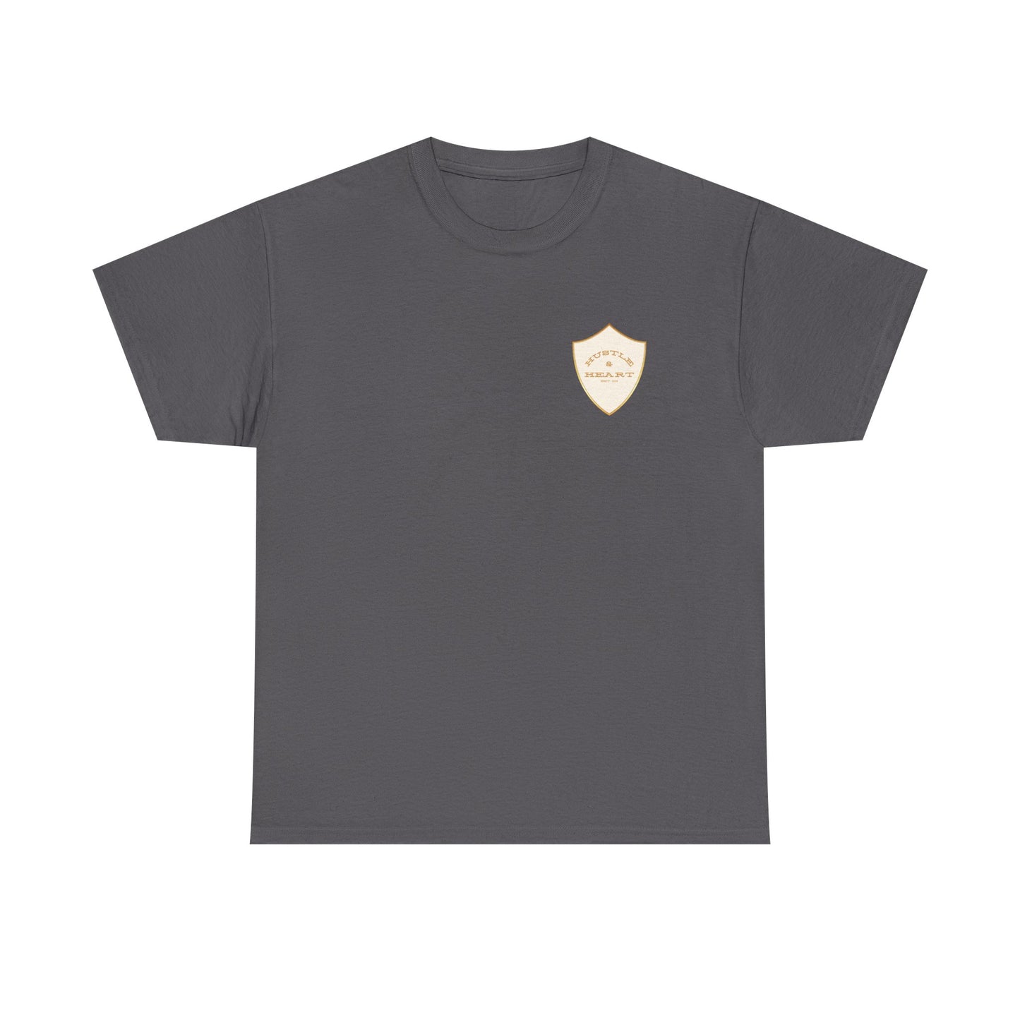 White Badge Tee — Minimalist Smiley Shield Chest Logo T‑Shirt