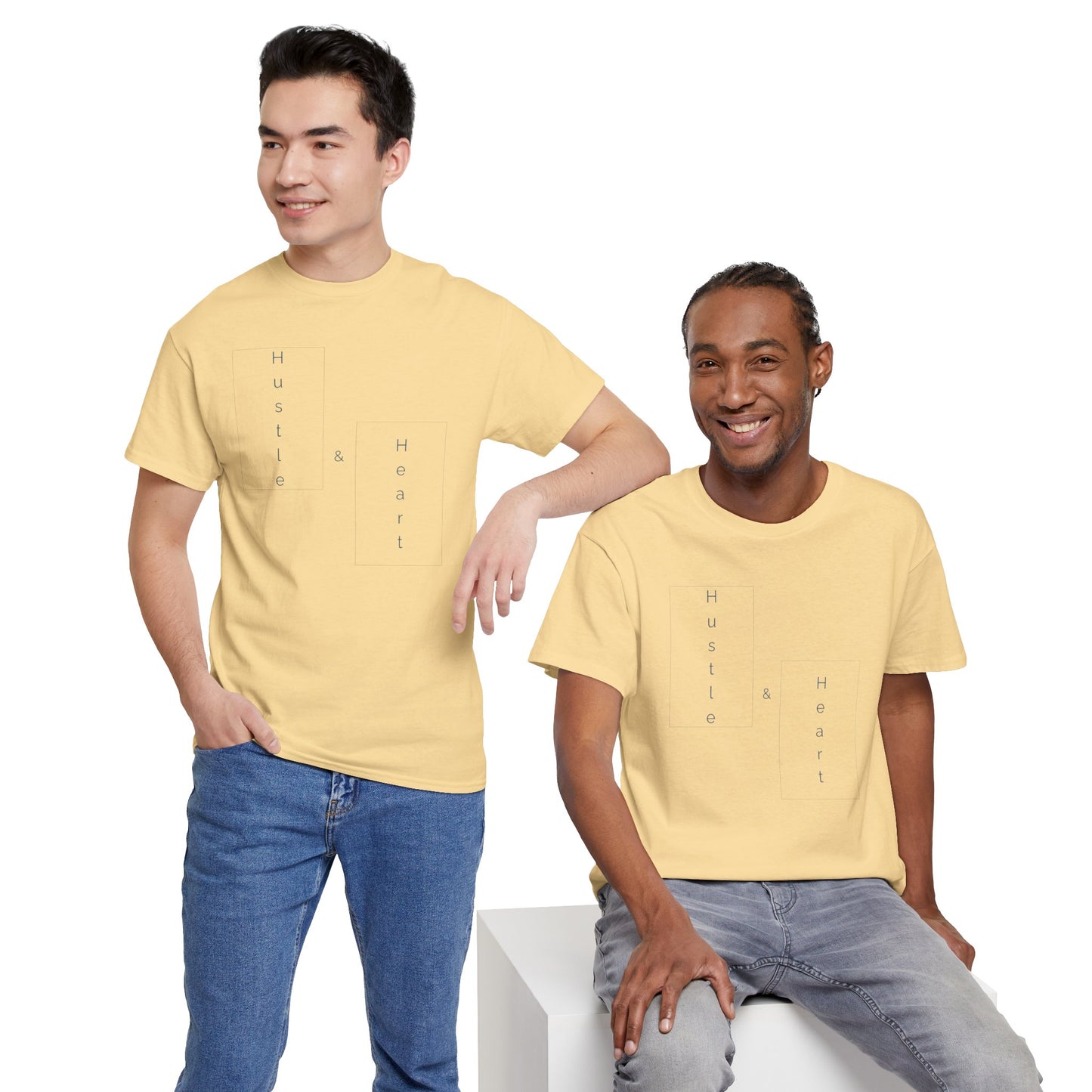 Minimalist "Hustle & Heart" T-Shirt — Vertical Text Graphic Tee