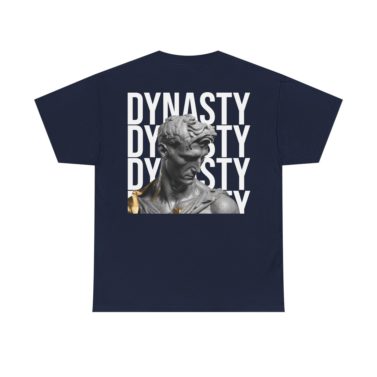 Dynasty Statue Graphic Tee — Bold Text Backprint Streetwear T-Shirt