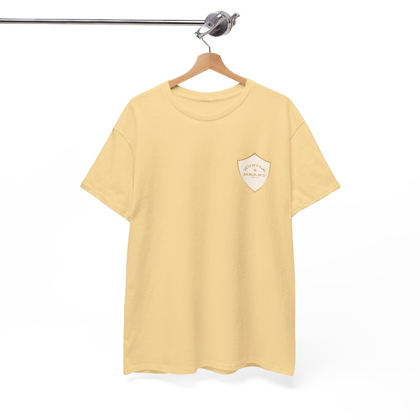 White Badge Tee — Minimalist Smiley Shield Chest Logo T‑Shirt