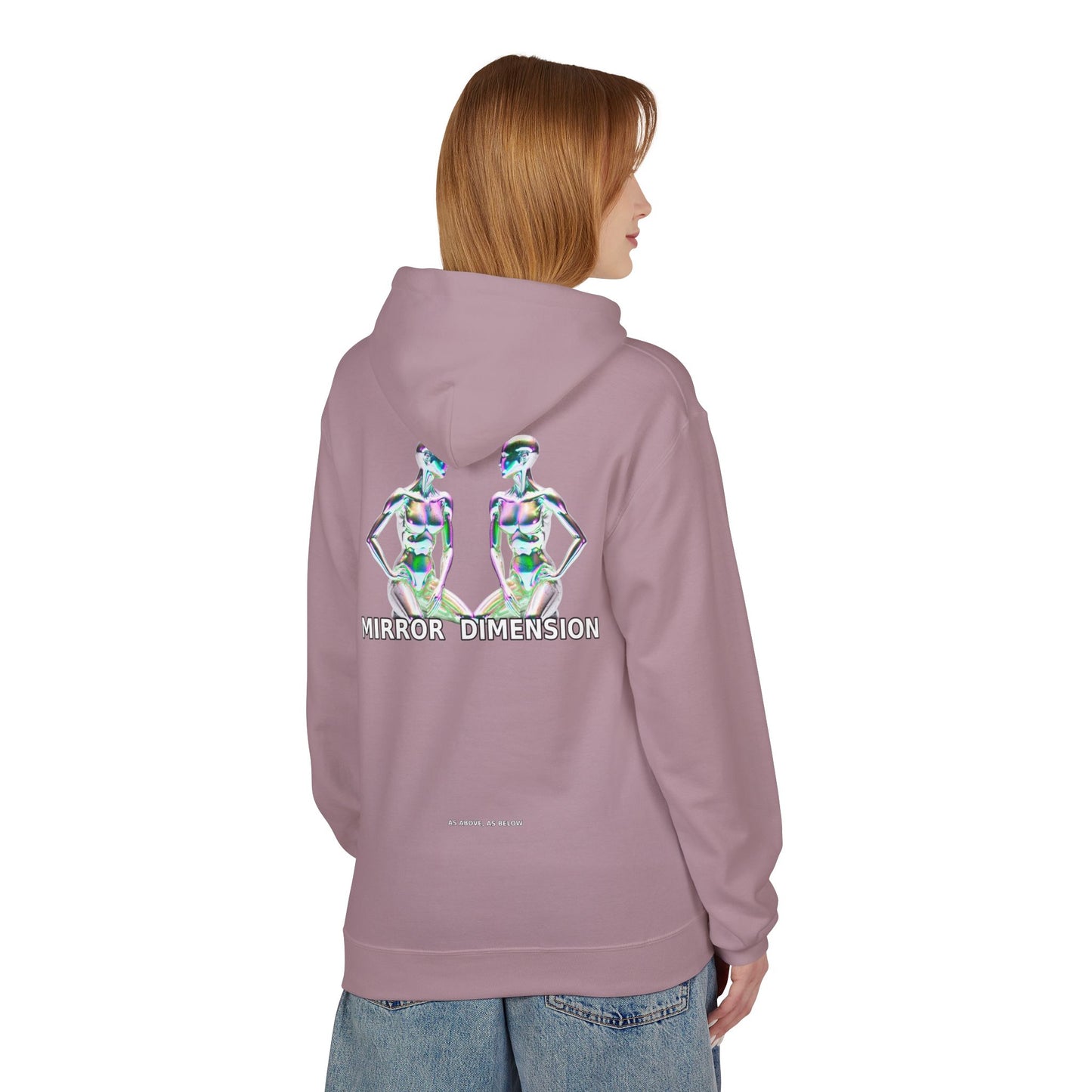 Mirror Dimension Graphic Hoodie — Symmetrical Sci-Fi Alien